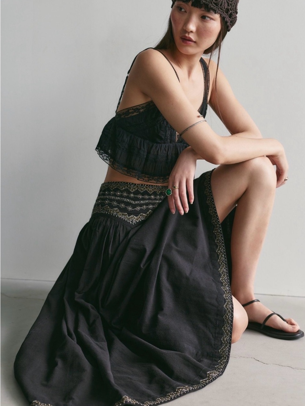 Free People Silver Maxi Skirt